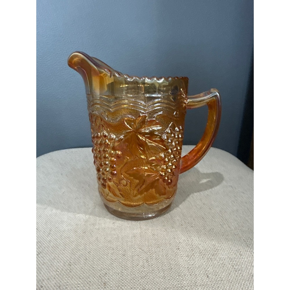 Imperial Glass Marigold Carnival Glass Pitcher Grape Pattern Iridescent Vintage
